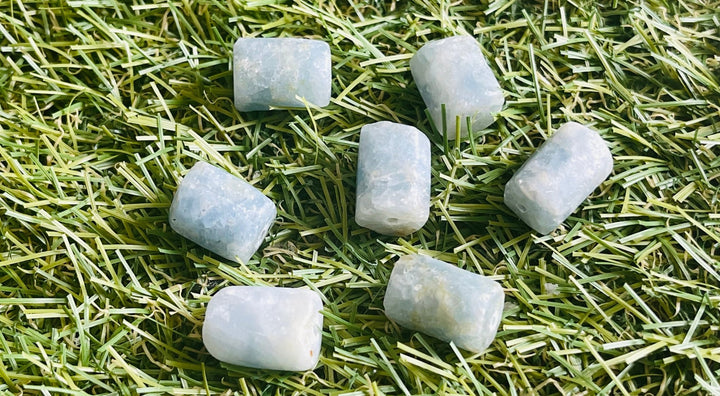 Lot de 5 Perles naturelles baril en Calcite bleue - Les bijoux de Théa