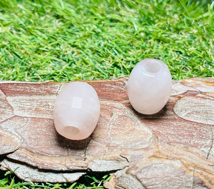 Lot de 5 Perles naturelles en Quartz rose allongée avec grand trou - Les bijoux de Théa