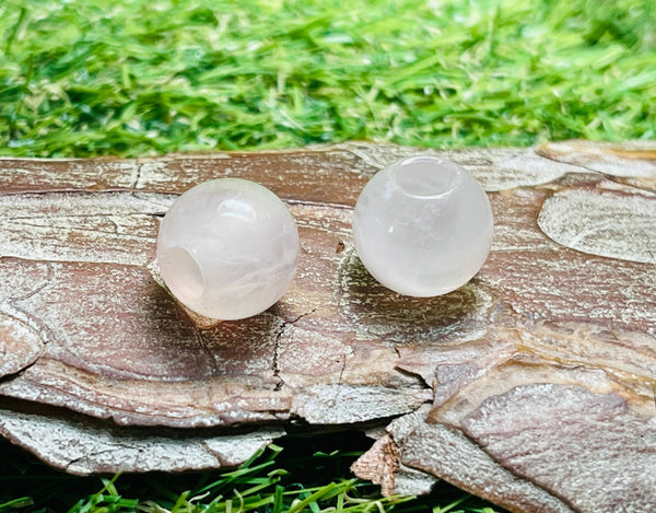 Lot de 5 Perles naturelles en Quartz rose avec grand trou - Les bijoux de Théa