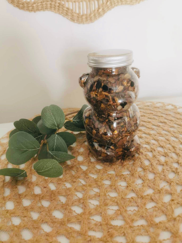 Obsi l’Ourson rempli de pépites en pierre naturelle Obsidienne - Les bijoux de Théa