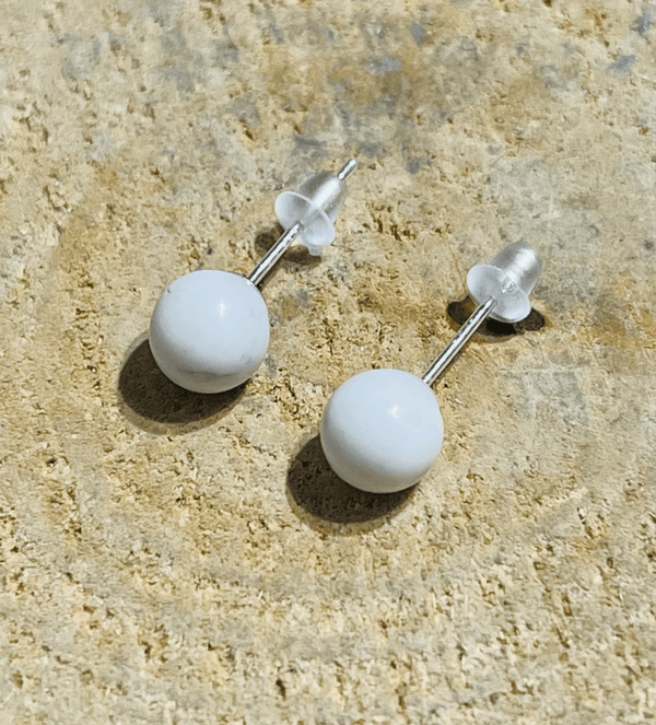 Paire de boucles d’oreille en Argent 925 sertie de Howlite - Les bijoux de Théa
