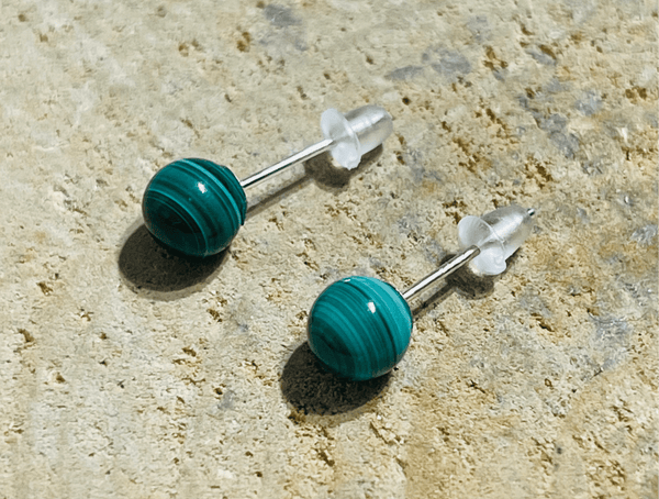 Paire de boucles d’oreille en Argent 925 sertie de Malachite - Les bijoux de Théa