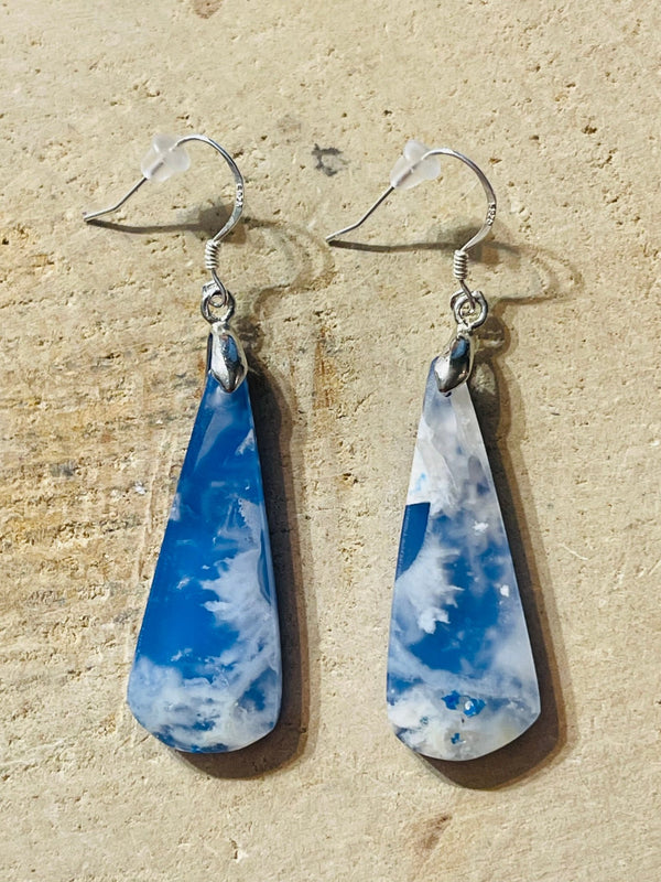 Paire de boucles d’oreilles Argent 925 en Agate Plume - Les bijoux de Théa