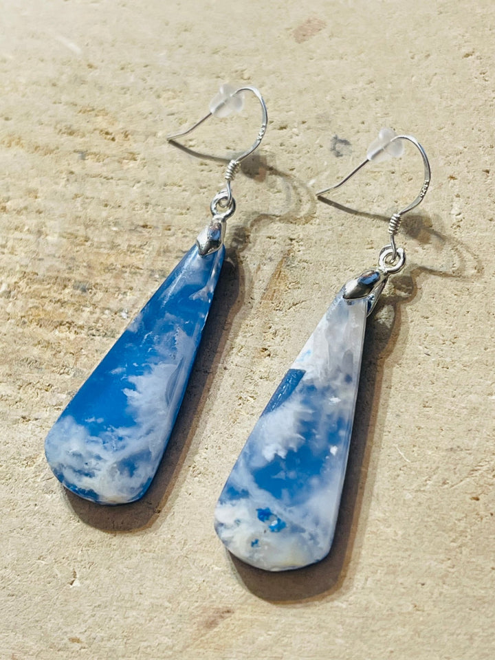 Paire de boucles d’oreilles Argent 925 en Agate Plume - Les bijoux de Théa