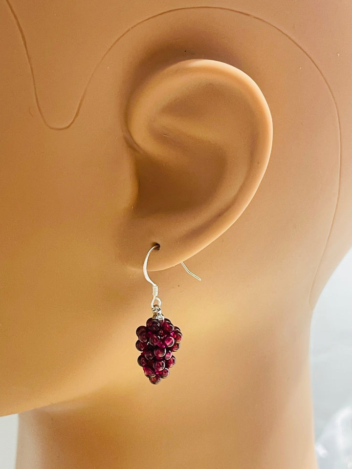 Paire de Boucles d’oreilles Argent 925 en forme de grappe de raisin en Grenat - Les bijoux de Théa
