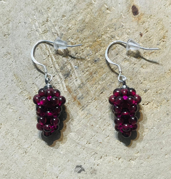 Paire de Boucles d’oreilles Argent 925 en forme de grappe de raisin en Grenat - Les bijoux de Théa