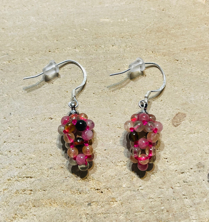 Paire de Boucles d’oreilles Argent 925 en forme de grappe de raisin en Tourmaline - Les bijoux de Théa