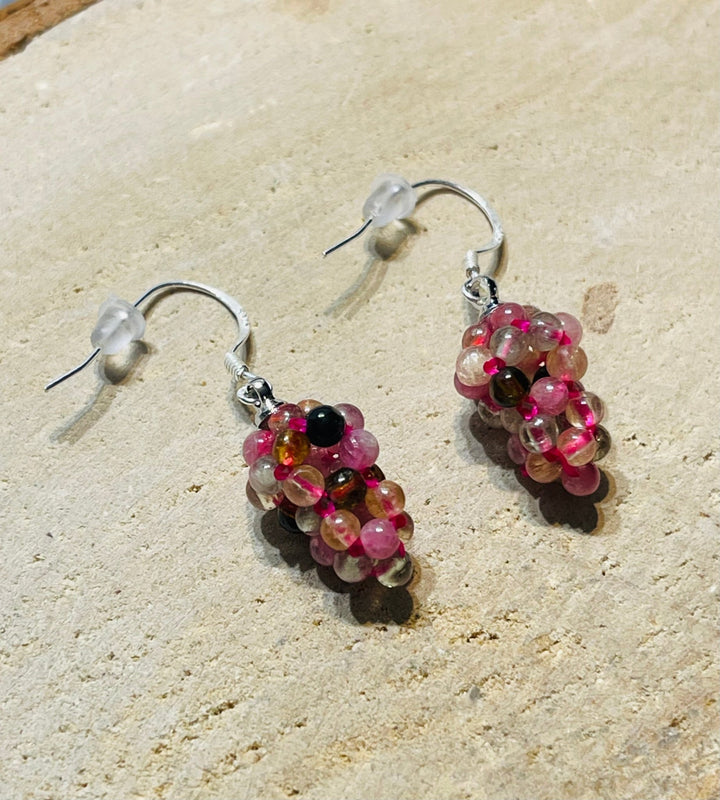Paire de Boucles d’oreilles Argent 925 en forme de grappe de raisin en Tourmaline - Les bijoux de Théa