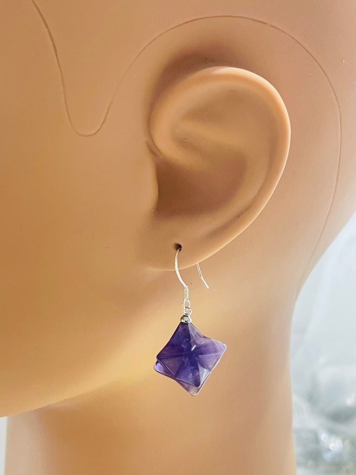 Paire de Boucles d’oreilles Argent 925 en forme de Merkaba en Améthyste - Les bijoux de Théa