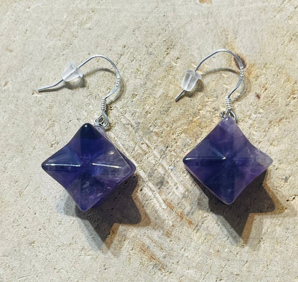 Paire de Boucles d’oreilles Argent 925 en forme de Merkaba en Améthyste - Les bijoux de Théa