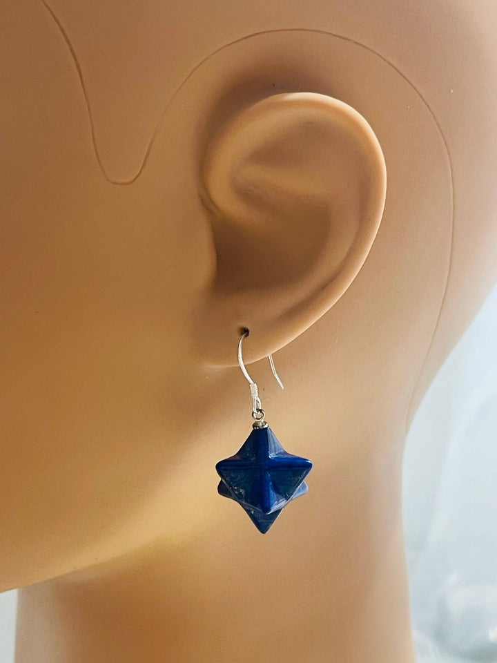 Paire de Boucles d’oreilles Argent 925 en forme de Merkaba en Lapis lazuli - Les bijoux de Théa