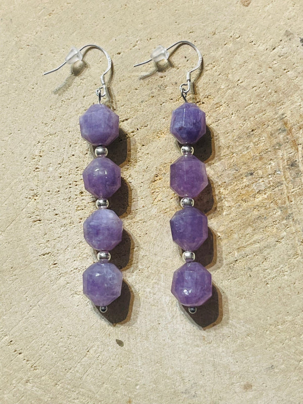 Paire de Boucles d’oreilles Argent 925 pendante en Améthyste - Les bijoux de Théa