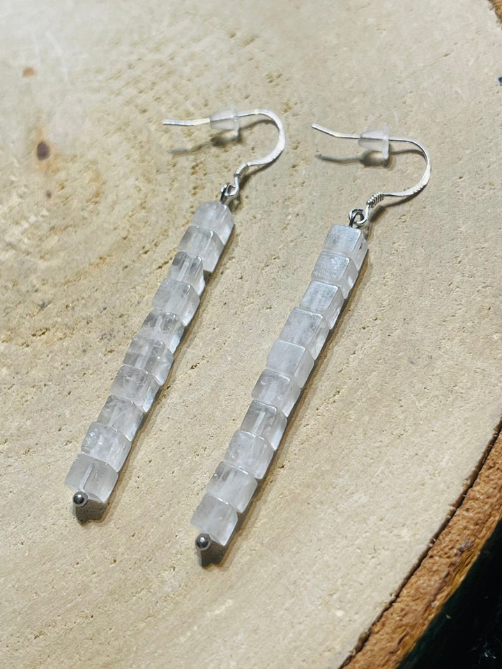 Paire de Boucles d’oreilles Argent 925 pendantes en Cristal de roche - Les bijoux de Théa