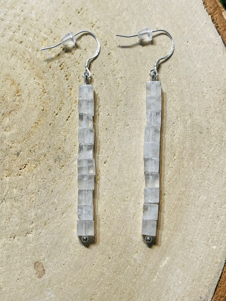 Paire de Boucles d’oreilles Argent 925 pendantes en Cristal de roche - Les bijoux de Théa