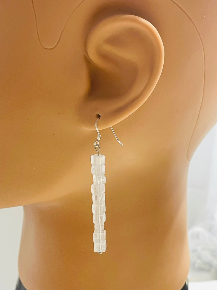 Paire de Boucles d’oreilles Argent 925 pendantes en Cristal de roche - Les bijoux de Théa