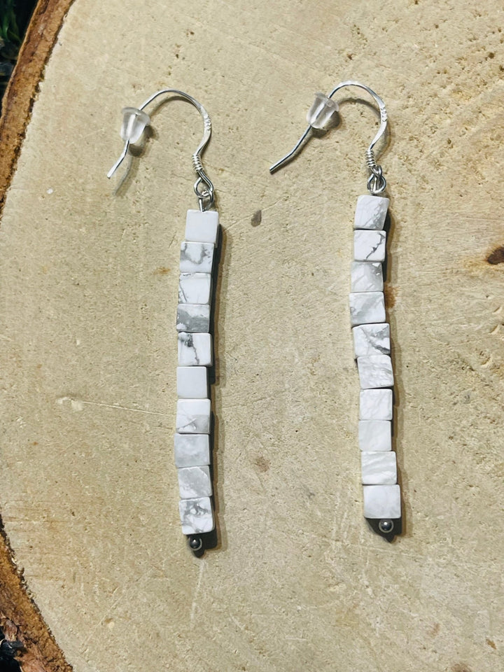 Paire de Boucles d’oreilles Argent 925 pendantes en Howlite - Les bijoux de Théa