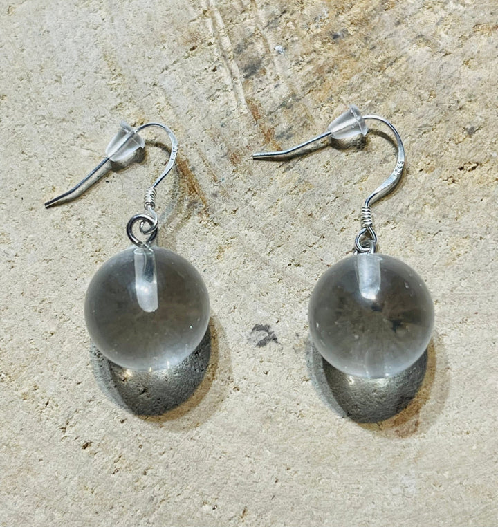 Paire de boucles d’oreilles crochet argent 925 sertie de Cristal de roche - Les bijoux de Théa