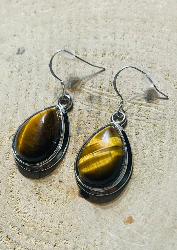 Paire de Boucles d’oreilles en Argent 925 et en Œil de tigre - Les bijoux de Théa