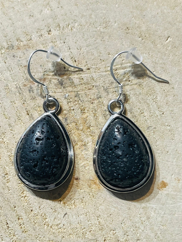 Paire de Boucles d’oreilles en Argent 925 et en Pierre de lave - Les bijoux de Théa