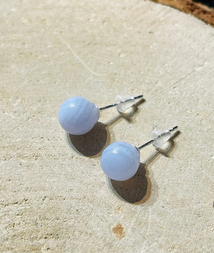 Paire de boucles d’oreilles en Argent 925 sertie de Calcédoine 8 mm - Les bijoux de Théa