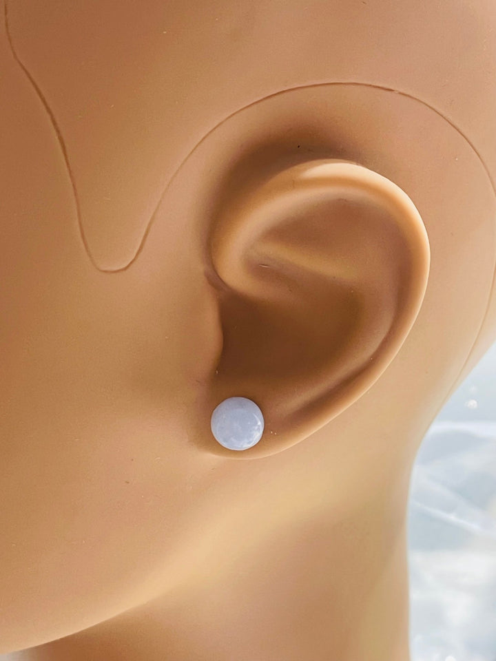 Paire de boucles d’oreilles en Argent 925 sertie de Calcédoine 8 mm - Les bijoux de Théa