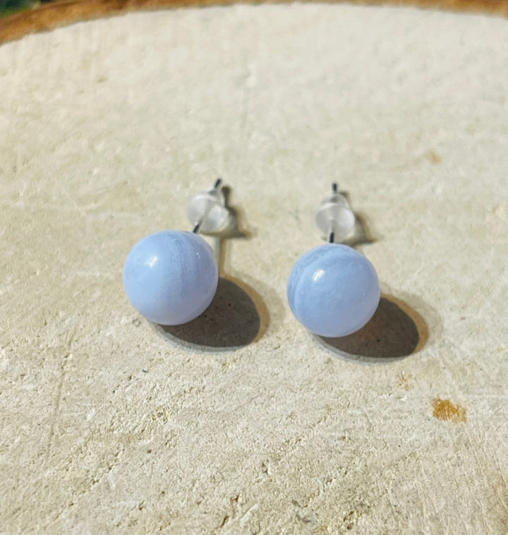 Paire de boucles d’oreilles en Argent 925 sertie de Calcédoine 8 mm - Les bijoux de Théa