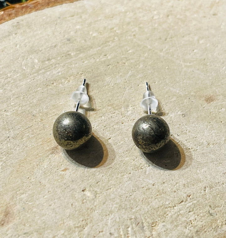 Paire de boucles d’oreilles en Argent 925 sertie de Pyrite 8 mm - Les bijoux de Théa