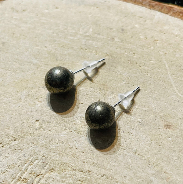 Paire de boucles d’oreilles en Argent 925 sertie de Pyrite 8 mm - Les bijoux de Théa