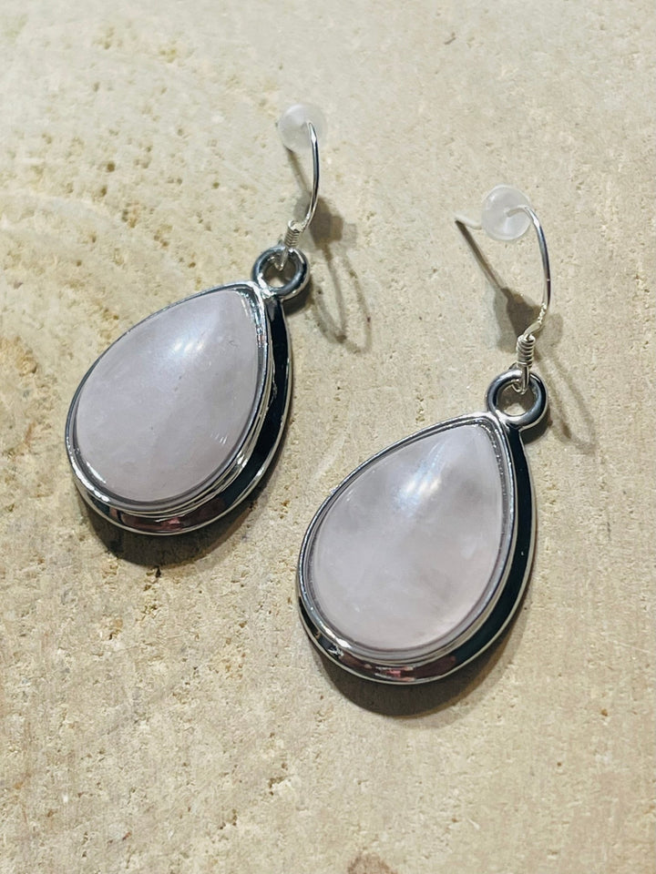 Paire de Boucles d'oreilles en Quartz rose et Argent 925 - Les bijoux de Théa