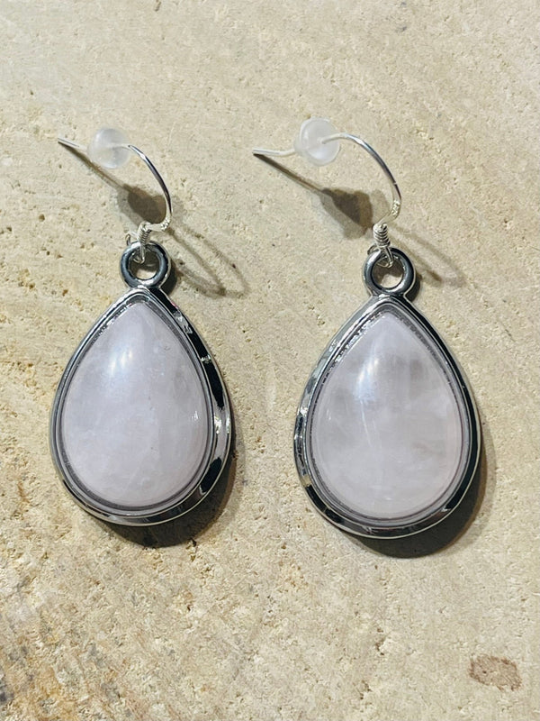 Paire de Boucles d'oreilles en Quartz rose et Argent 925 - Les bijoux de Théa