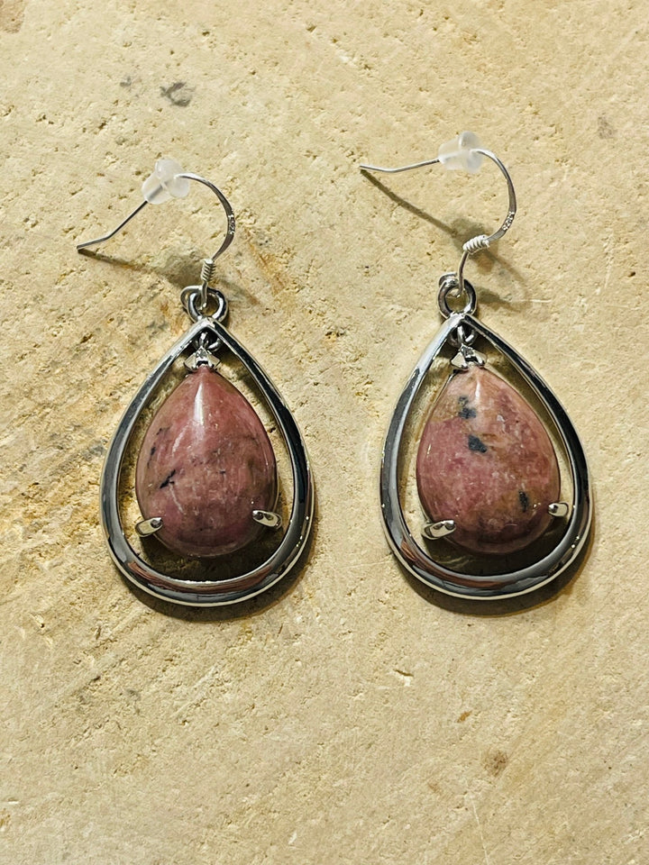Paire de Boucles d’oreilles en Rhodonite et Argent 925 (2) - Les bijoux de Théa