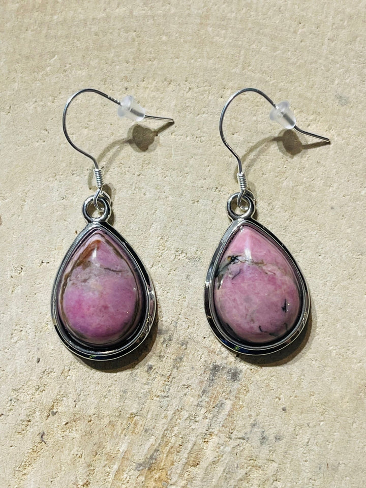 Paire de Boucles d’oreilles en Rhodonite et Argent 925 - Les bijoux de Théa