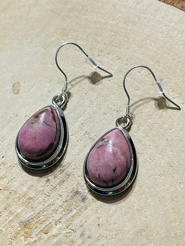 Paire de Boucles d’oreilles en Rhodonite et Argent 925 - Les bijoux de Théa