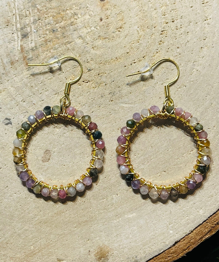 Paire de boucles d’oreilles en Tourmaline multicolore - Les bijoux de Théa