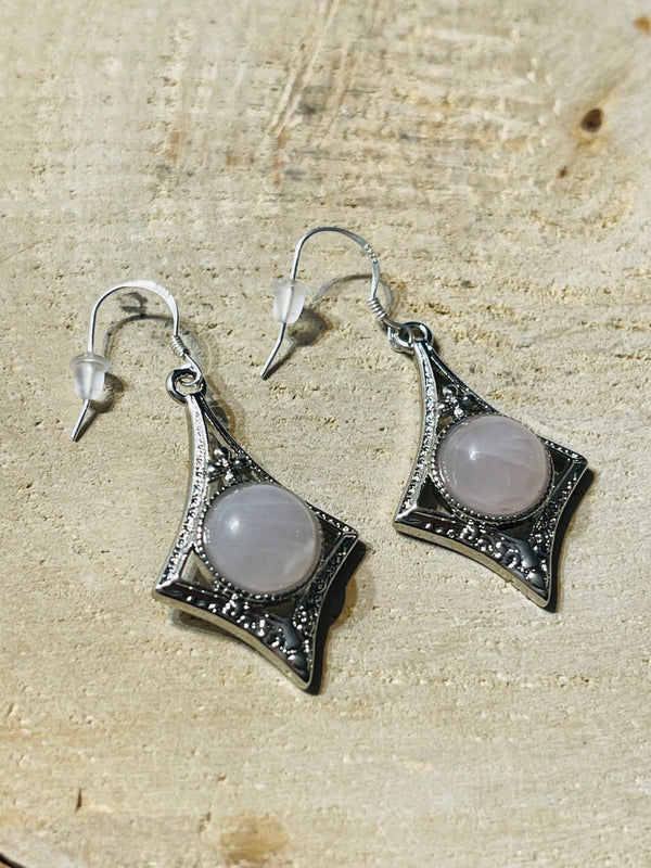Paire de Boucles d’oreilles étoile Argent 925 en Quartz rose - Les bijoux de Théa