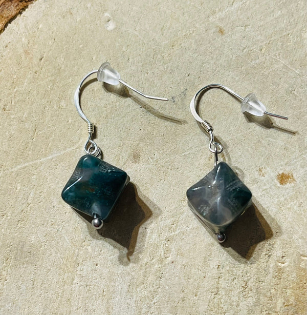Paire de boucles d’oreilles Etoile en Argent 925 et Agate mousse - Les bijoux de Théa