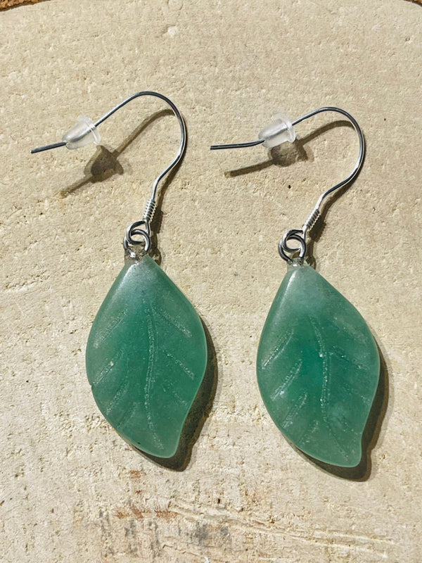 Paire de Boucles d’oreilles feuille en Aventurine et Argent 925 - Les bijoux de Théa