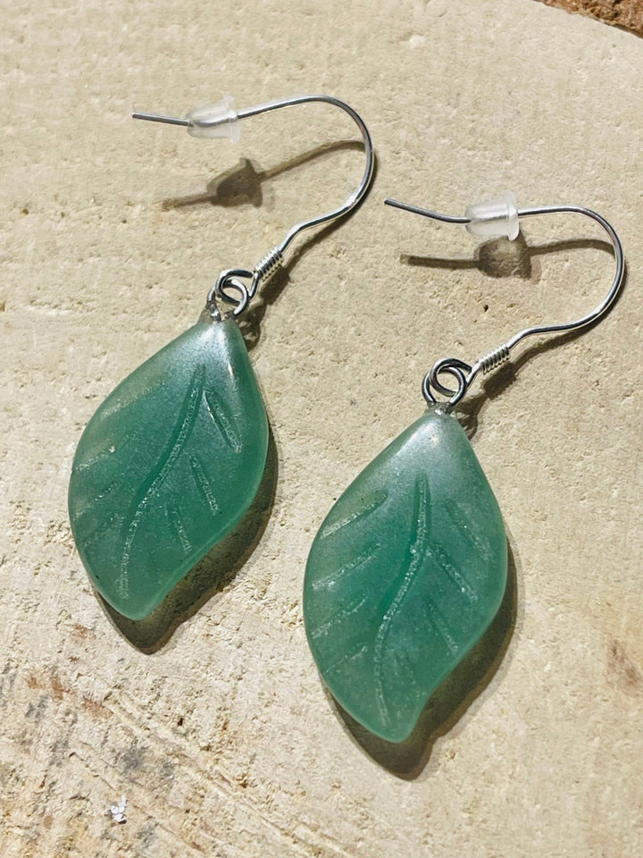 Paire de Boucles d’oreilles feuille en Aventurine et Argent 925 - Les bijoux de Théa