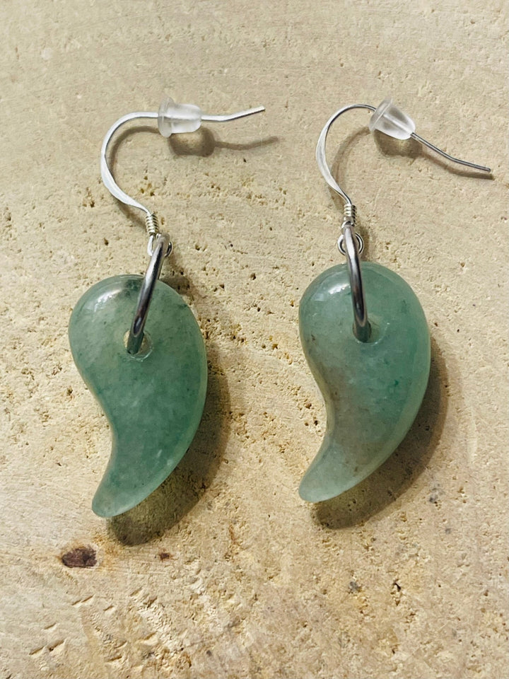 Paire de Boucles d’oreilles Magatama en Aventurine verte et Argent 925 - Les bijoux de Théa
