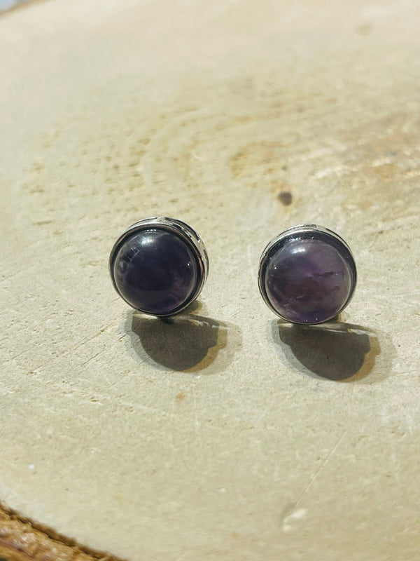 Paire de boucles d’oreilles ronde en Améthyste - Les bijoux de Théa