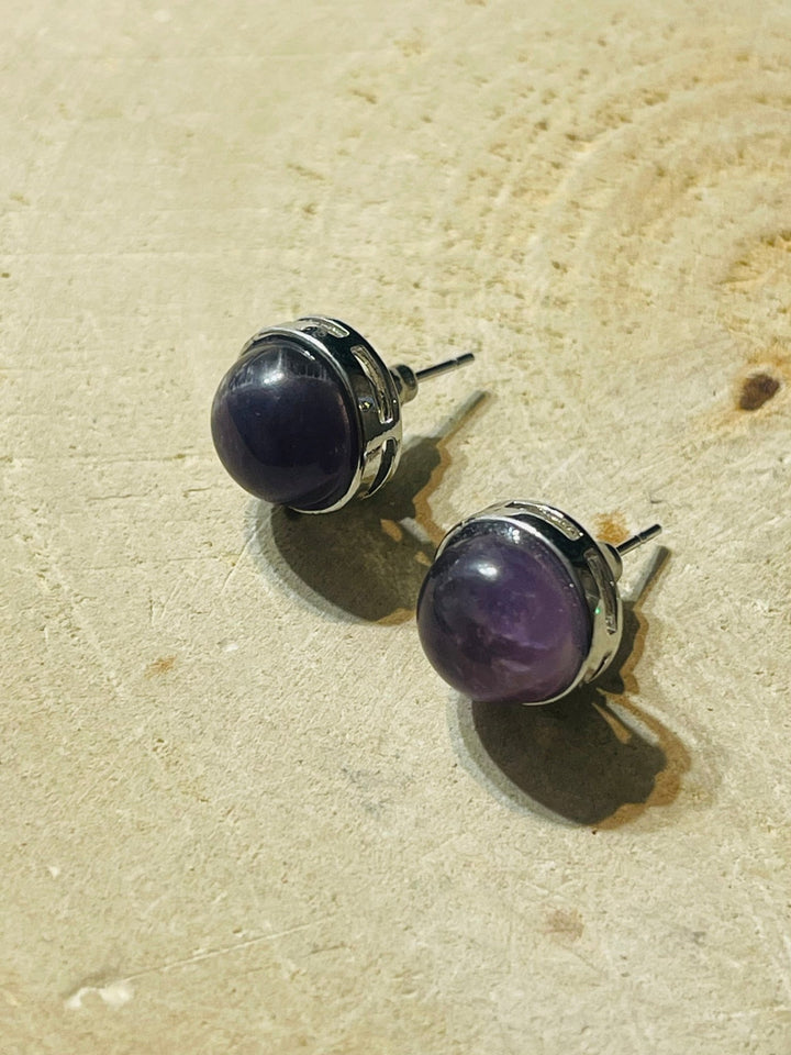 Paire de boucles d’oreilles ronde en Améthyste - Les bijoux de Théa