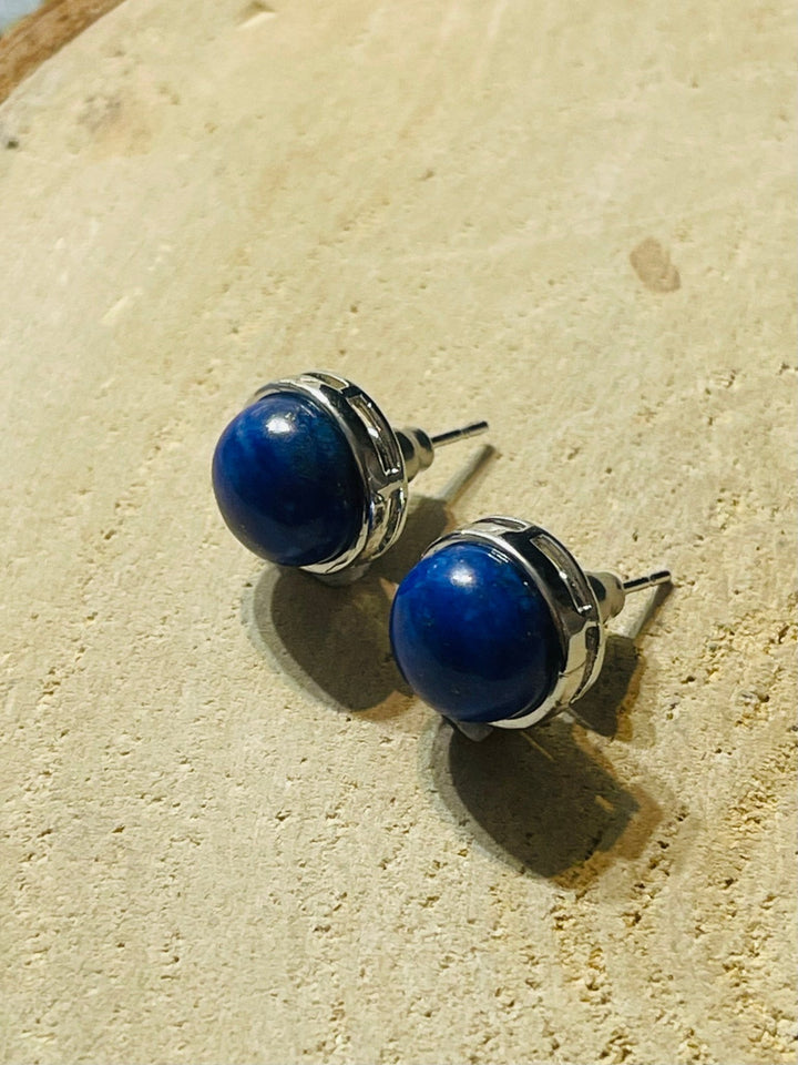 Paire de boucles d’oreilles ronde en Lapis - lazuli - Les bijoux de Théa
