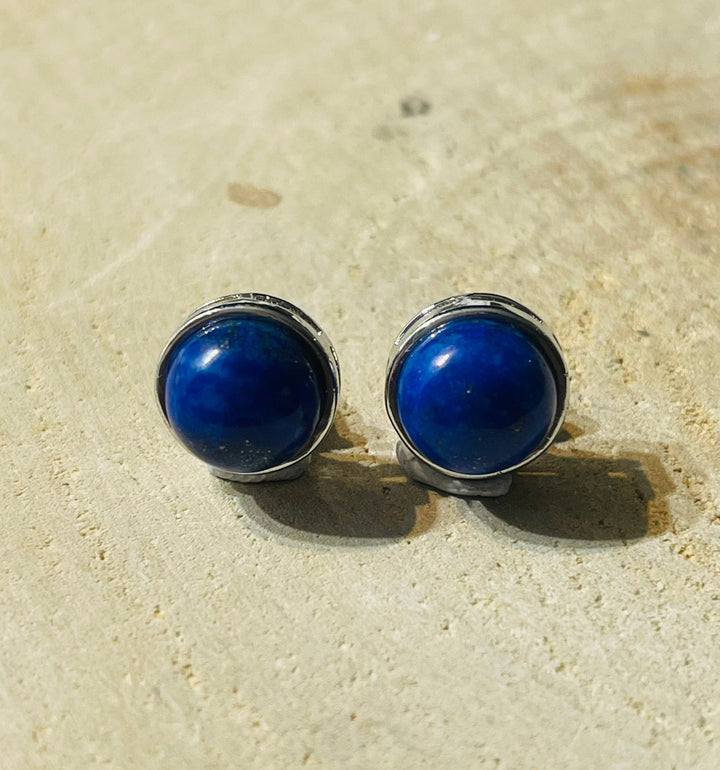 Paire de boucles d’oreilles ronde en Lapis - lazuli - Les bijoux de Théa