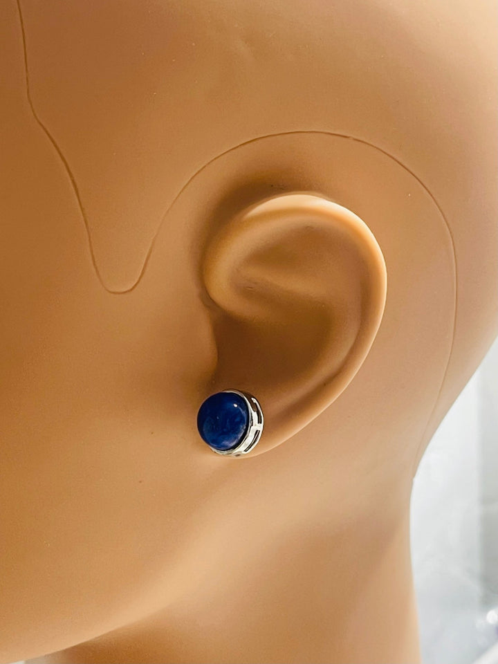 Paire de boucles d’oreilles ronde en Lapis - lazuli - Les bijoux de Théa