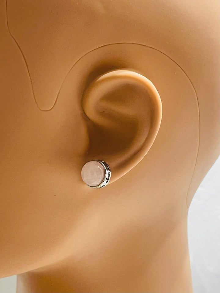 Paire de boucles d’oreilles ronde en Quartz rose - Les bijoux de Théa