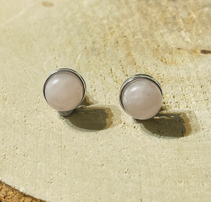 Paire de boucles d’oreilles ronde en Quartz rose - Les bijoux de Théa