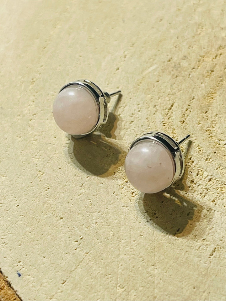 Paire de boucles d’oreilles ronde en Quartz rose - Les bijoux de Théa