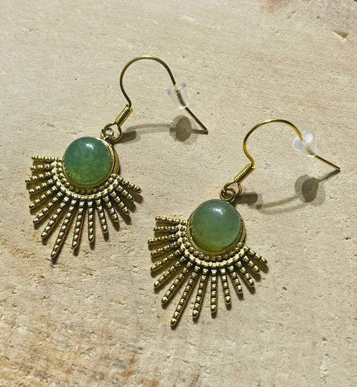 Paire de boucles d’oreilles Soleil en Aventurine verte - Les bijoux de Théa