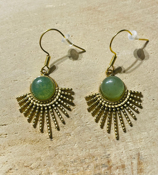Paire de boucles d’oreilles Soleil en Aventurine verte - Les bijoux de Théa