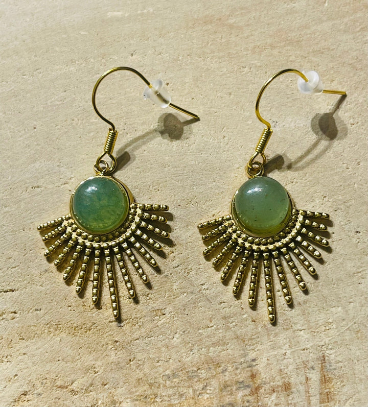 Paire de boucles d’oreilles Soleil en Aventurine verte - Les bijoux de Théa